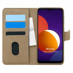 Microsonic Samsung Galaxy M12 Fabric Book Wallet Gold Cep Telefonu Kılıfı