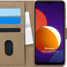 Microsonic Samsung Galaxy M12 Fabric Book Wallet Gold Cep Telefonu Kılıfı