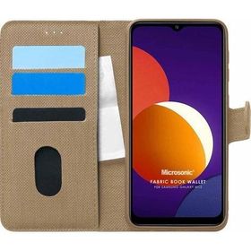 Microsonic Samsung Galaxy M12 Fabric Book Wallet Gold Cep Telefonu Kılıfı