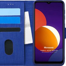 Microsonic Samsung Galaxy M12 Fabric Book Wallet Lacivert Kılıf
