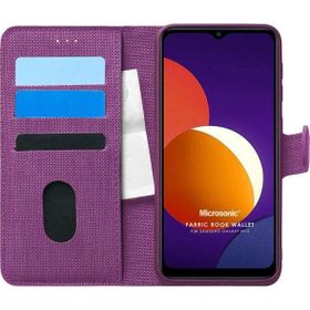 Microsonic Samsung Galaxy M12 Fabric Book Wallet Mor Cep Telefonu Kılıfı