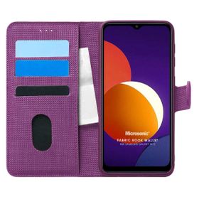 Microsonic Samsung Galaxy M12 Fabric Book Wallet Mor Cep Telefonu Kılıfı