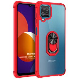 Microsonic Samsung Galaxy M12 Grande Clear Ring Holder Kırmızı Kılıf