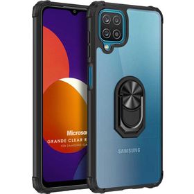 Microsonic Samsung Galaxy M12 Grande Clear Ring Holder Siyah Kılıf