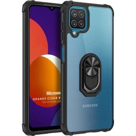 Microsonic Samsung Galaxy M12 Grande Clear Ring Holder Siyah Kılıf