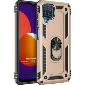Microsonic Samsung Galaxy M12 Military Ring Holder Gold Cep Telefonu Kılıfı