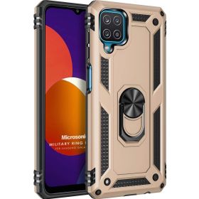Microsonic Samsung Galaxy M12 Military Ring Holder Gold Cep Telefonu Kılıfı