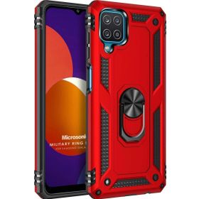 Microsonic Samsung Galaxy M12 Military Ring Holder Kırmızı Kılıf