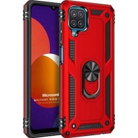 Microsonic Samsung Galaxy M12 Military Ring Holder Kırmızı Kılıf