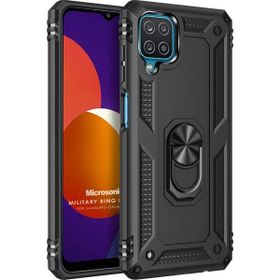 Microsonic Samsung Galaxy M12 Military Ring Holder Siyah Kılıf