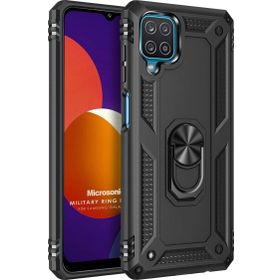 Microsonic Samsung Galaxy M12 Military Ring Holder Siyah Kılıf