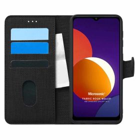 Microsonic Samsung Galaxy M12 Siyah Fabric Book Wallet Telefon Klıf