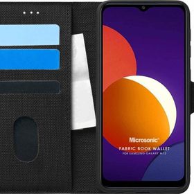 Microsonic Samsung Galaxy M12 Siyah Fabric Book Wallet Telefon Klıf
