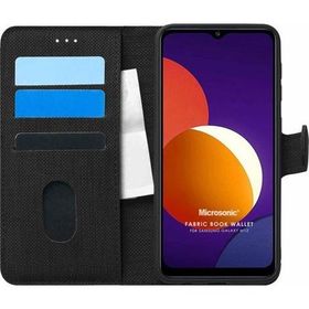 Microsonic Samsung Galaxy M12 Siyah Fabric Book Wallet Telefon Klıf