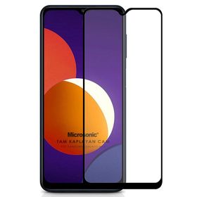 Microsonic Samsung Galaxy M12 Tam Kaplayan Temperli Siyah Cam Ekran Koruyucu