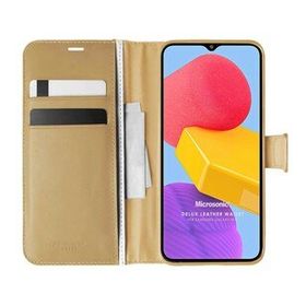 Microsonic Samsung Galaxy M13 Delux Leather Wallet Gold Cep Telefonu Kılıfı