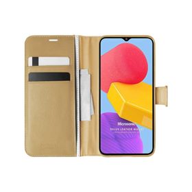 Microsonic Samsung Galaxy M13 Delux Leather Wallet Gold Cep Telefonu Kılıfı
