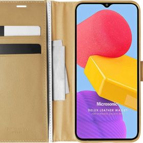 Microsonic Samsung Galaxy M13 Delux Leather Wallet Gold Cep Telefonu Kılıfı