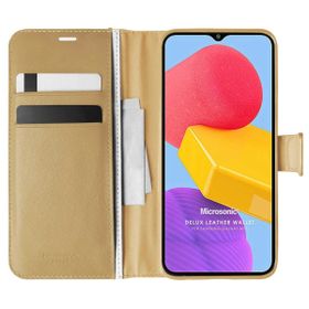Microsonic Samsung Galaxy M13 Delux Leather Wallet Gold Cep Telefonu Kılıfı