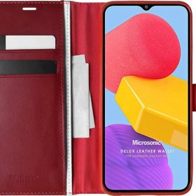 Microsonic Samsung Galaxy M13 Delux Leather Wallet Kırmızı Kılıf