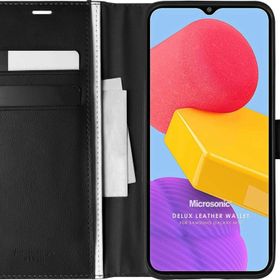 Microsonic Samsung Galaxy M13 Delux Leather Wallet Siyah Kılıf