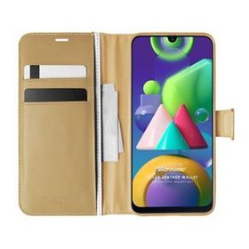 Microsonic Samsung Galaxy M21 Delux Leather Wallet Gold Cep Telefonu Kılıfı