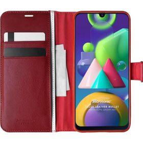 Microsonic Samsung Galaxy M21 Delux Leather Wallet Kırmızı Kılıf