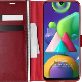 Microsonic Samsung Galaxy M21 Delux Leather Wallet Kırmızı Kılıf