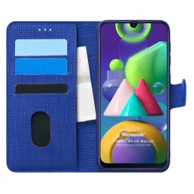 Microsonic Samsung Galaxy M21 Fabric Wallet Lacivert Kılıf