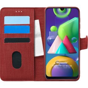 Microsonic Samsung Galaxy M21 Kırmızı Fabric Book Wallet Cep Telefon Kılıfı