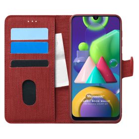 Microsonic Samsung Galaxy M21 Kırmızı Fabric Book Wallet Cep Telefon Kılıfı