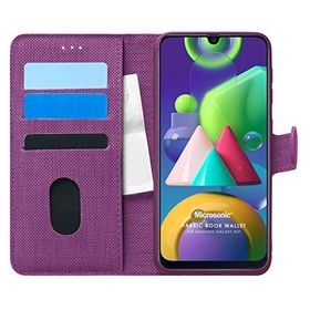 Microsonic Samsung Galaxy M21 Mor Fabric Book Wallet Cep Telefon Kılıfı