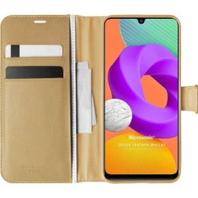 Microsonic Samsung Galaxy M22 Delux Leather Wallet Gold Cep Telefonu Kılıfı