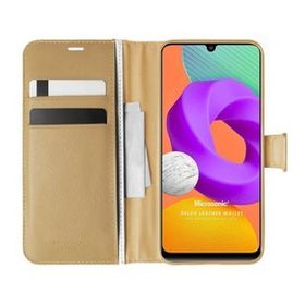 Microsonic Samsung Galaxy M22 Delux Leather Wallet Gold Cep Telefonu Kılıfı