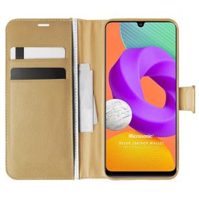 Microsonic Samsung Galaxy M22 Delux Leather Wallet Gold Cep Telefonu Kılıfı