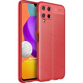 Microsonic Samsung Galaxy M22 Deri Dokulu Silikon Kırmızı Kılıf