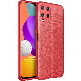 Microsonic Samsung Galaxy M22 Deri Dokulu Silikon Kırmızı Kılıf