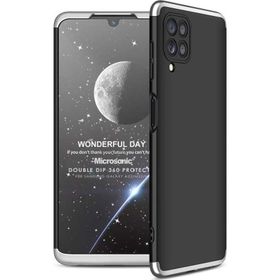 Microsonic Samsung Galaxy M22 Double Dip 360 Protective Siyah Gri Kılıf