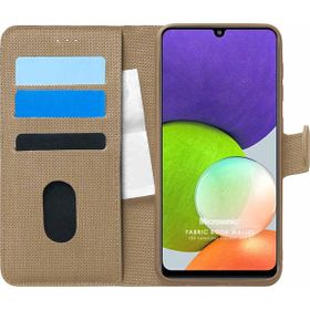 Microsonic Samsung Galaxy M22 Fabric Book Wallet Gold Cep Telefonu Kılıfı