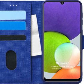 Microsonic Samsung Galaxy M22 Fabric Book Wallet Lacivert Kılıf