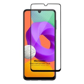 Microsonic Samsung Galaxy M22 Tam Kaplayan Temperli Siyah Cam Ekran Koruyucu
