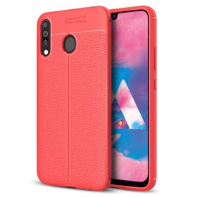 Microsonic Samsung Galaxy M30 Deri Dokulu Silikon Kırmızı Kılıf