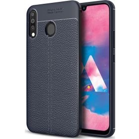 Microsonic Samsung Galaxy M30 Deri Dokulu Silikon Lacivert Kılıf