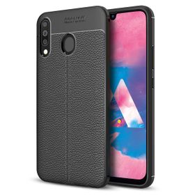 Microsonic Samsung Galaxy M30 Deri Dokulu Silikon Siyah Kılıf