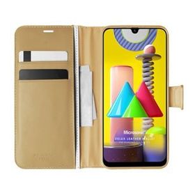 Microsonic Samsung Galaxy M31 Delux Leather Wallet Gold Cep Telefonu Kılıfı