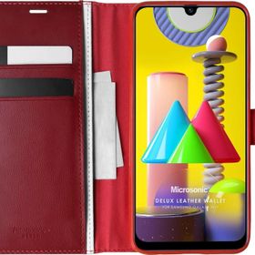 Microsonic Samsung Galaxy M31 Delux Leather Wallet Kırmızı Kılıf