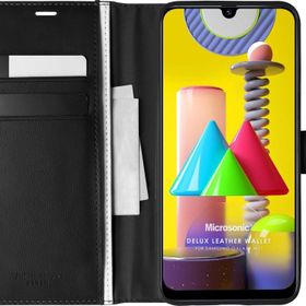 Microsonic Samsung Galaxy M31 Delux Leather Wallet Siyah Kılıf