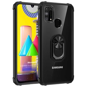 Microsonic Samsung Galaxy M31s Grande Clear Ring Holder Siyah Kılıf
