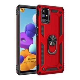 Microsonic Samsung Galaxy M31s Military Ring Holder Kırmızı Kılıf