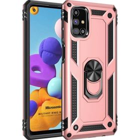 Microsonic Samsung Galaxy M31s Military Ring Holder Kırmızı Kılıf